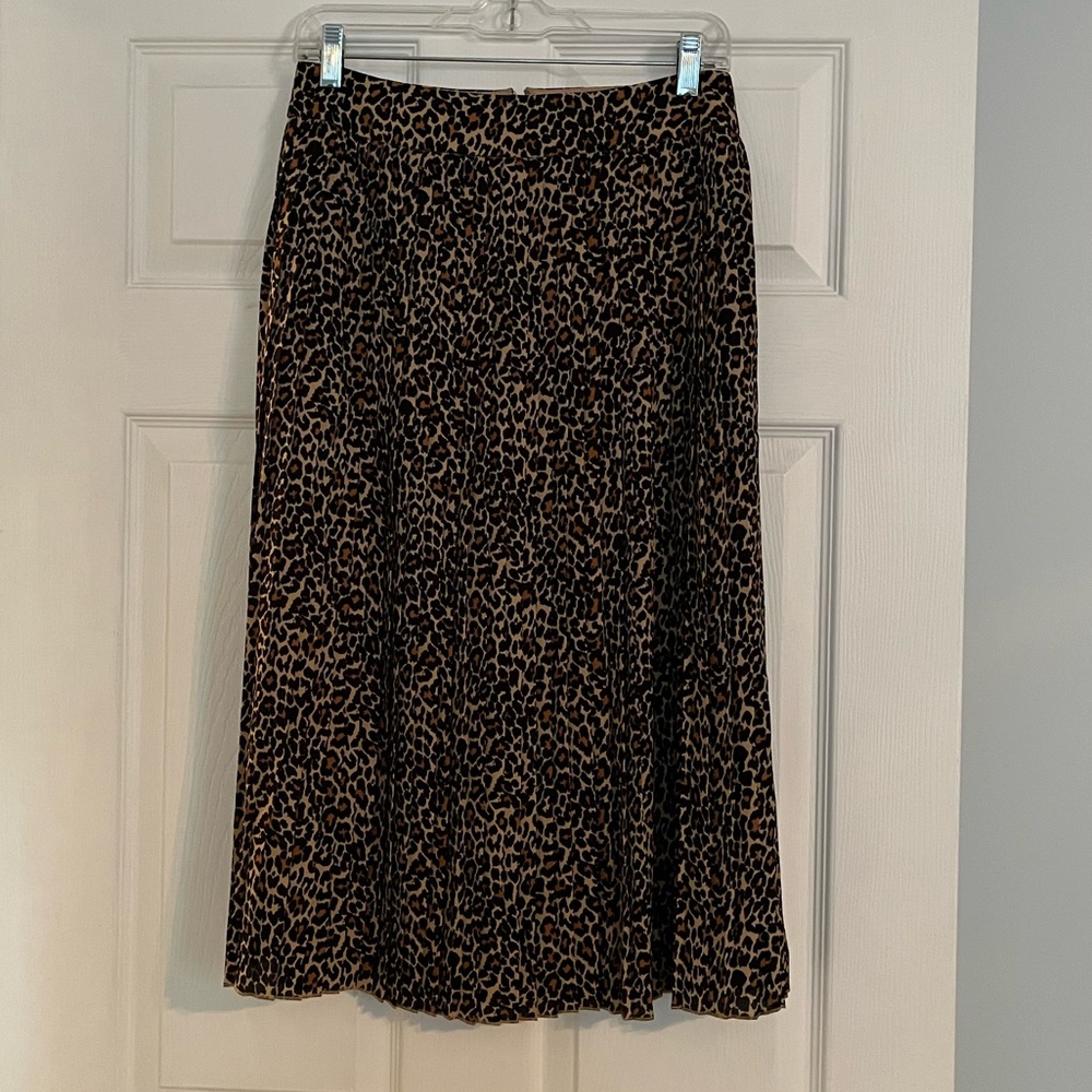 JCrew Midi Pleated Leopard Print Skirt Size 4